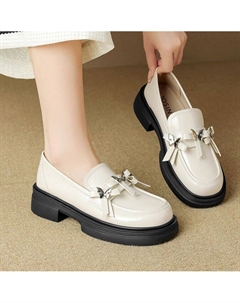 Женские лоферы черные/экрю на каблуке 4 см Josiny