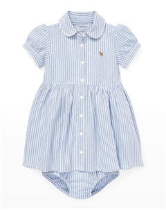 Окрашенное в пряже платье Оксфорд в сетчатую полоску с шароварами в тон, размер 6–24 месяца Childrenswear Ralph lauren