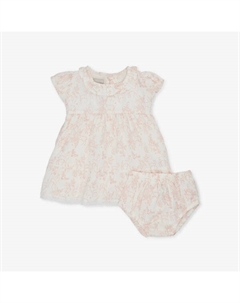 Комплект из хлопково-поплинового платья с графичным принтом и шароварами для 6–24 месяцев, розовый The little tailor