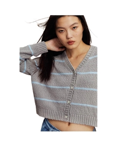 Трикотажная футболка светло-серая в полоску H&m