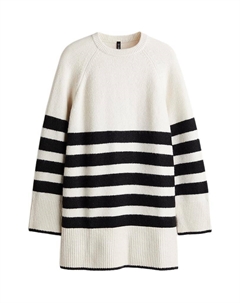 Длинное платье с длинными рукавами кремовое в полоску H&m