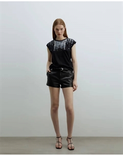 Футболка с пайетками на груди, черный Сфера