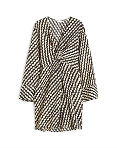Платье Patterned Textured-weave Knot-detail, черный/бежевый H&m