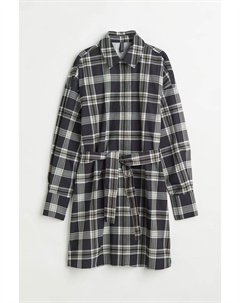 Платье-рубашка с завязывающимся поясом, черный/сетка H&m