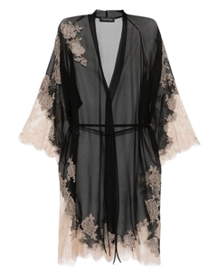 Шелковый халат с кружевом Calais-Caudry, черный Carine gilson