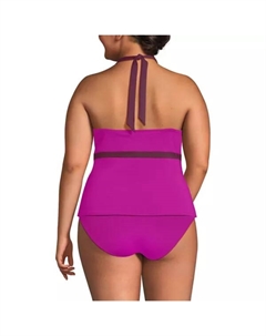 Купальник с V-образным вырезом и бретелями на шее для полных, цвет crimson rose wine Lands' end