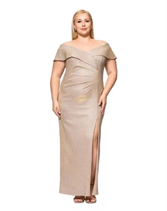 Платье с открытыми плечами с пайетками Plus Size, золотой Xscape