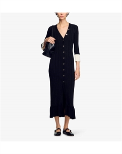 Платье миди с V-образным вырезом и контрастными манжетами, мультиколор Sandro