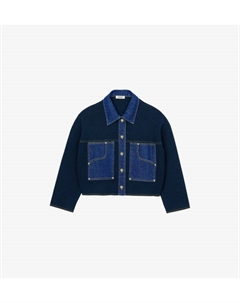 Кардиган с заостренным воротником и отделкой из денима, синий Sandro