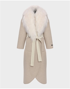 Пальто из шерсти и кашемира с воротником из монгольской овчины, бежевый Gorski