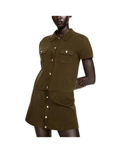 Повседневная короткая юбка женская темная хаки зеленая H&m