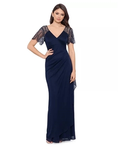 Платье с вышитыми бисером рукавами, синий Xscape