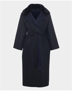 Двустороннее шерстяное пальто с поясом и съемным воротником из овчины, черный/синий Gorski