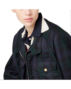 Синяя клетчатая куртка на молнии Miu miu