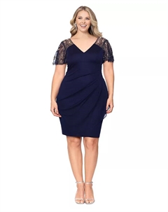 Платье с рукавами-крылышками и бисером Plus Size, синий Xscape