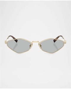 Овальные солнцезащитные очки с металлическим геометрическим рисунком, цвет Gold Grey Miu miu