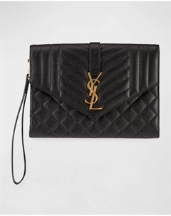 Сумка-клатч YSL с клапаном-конвертом из зерненой кожи, цвет Nero Saint laurent