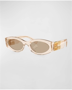 Овальные солнцезащитные очки из ацетата с логотипом, темно-коричневый Miu miu