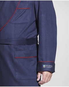 Мужской кашемировый халат с шалью и отделкой тесьмой, цвет Navy/Burgundy Majestic international