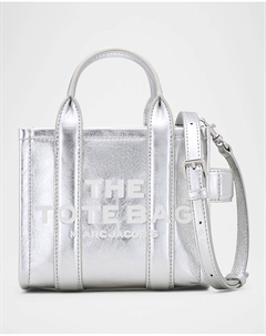 Кожаная большая сумка через плечо с эффектом металлик, цвет Metallic Silver Marc jacobs
