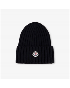 Шапка-Бини из шерстяной пряжи с фирменной аппликацией, черный Moncler