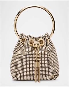 Сумка-ведро Bon Bon из микросетки с кристаллами, цвет Champlght Gold Jimmy choo