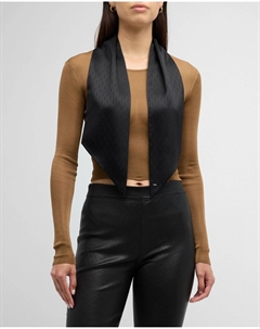 Узкий шарф из шелкового твила с жаккардовой монограммой, черный Saint laurent