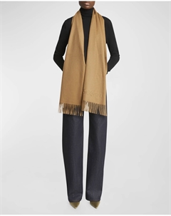 Кашемировый шарф с вышитым логотипом и бахромой, цвет Camel Saint laurent