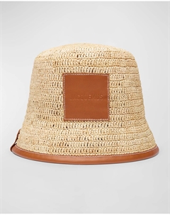 Le Bob Soli Панама из рафии и коричневой кожи, цвет Light Brown Jacquemus