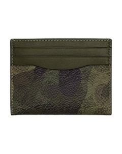 Мини-визитница из лакированного холста унисекс темного цвета с трилистником и разноцветным логотипом Coach