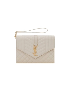 Кожаный клатч с тиснением под зерно, винтажный белый, женский Saint laurent