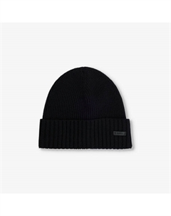 Шапка-Бини из шерстяной пряжи с фирменной нашивкой в рубчик, черный Boss