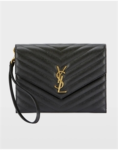 Клатч YSL с клапаном и монограммой из зерненой кожи, цвет Black Saint laurent