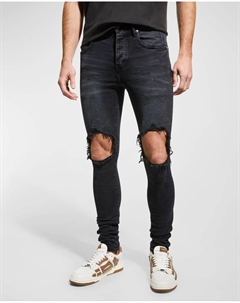 Мужские черные джинсы узкого кроя P002, цвет Black Wash Purple