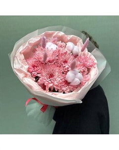 Букет из хризантем, лагуруса и хлопок а Dari цветы