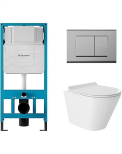 Комплект унитаза с инсталляцией Cone AQDS031T с сиденьем Микролифт и клавишей смыва Хром Aqueduto