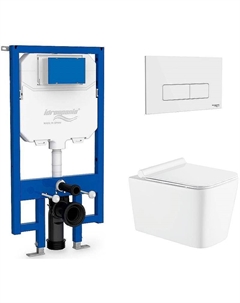 Комплект унитаза с инсталляцией Idrospania Menorca 40220+30350+AZ-0057 с сиденьем Микролифт и Белой глянцевой клавишей смыва Azario