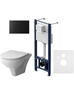 Комплект унитаза с инсталляцией Gem FlashClean IS47038.901700 с сиденьем Микролифт и Черной матовой клавишей смыва Am.pm.