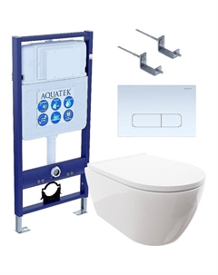 Комплект унитаза с инсталляцией Set Поларис-013 4в1 с сиденьем Микролифт и Белой клавишей смыва Aquatek