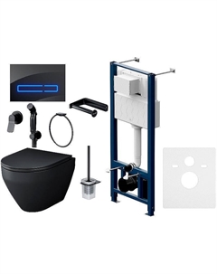 Комплект унитаза с инсталляцией Spirit CK70GH Черный матовый с сиденьем Микролифт с Черной глянцевой клавишей смыва с гигиеническим душем и аксессуарами для ванной комнаты Am.pm.