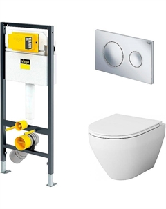 Комплект унитаза Spirit FlashClean C701700WH+C707857WH с инсталляцией Viega Prevista Dry 792855 с сиденьем Микролифт и клавишей смыва Хром Am.pm.