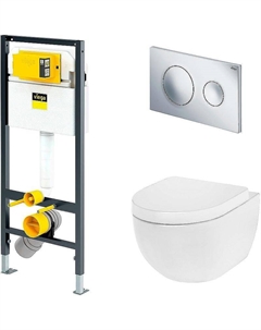 Комплект унитаза Awe C111738WH+C117852WH с инсталляцией Viega Prevista Dry 792855 с сиденьем Микролифт и клавишей смыва Хром Am.pm.