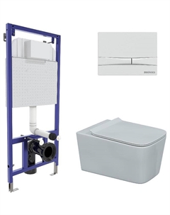 Комплект унитаза с инсталляцией Floe Rimless 043283 с сиденьем Микролифт и Белой клавишей смыва Berges