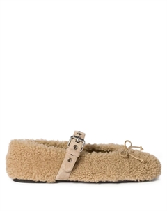 Балетки с мехом и пряжками, нейтральный Miu miu