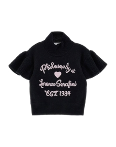 Вышитый свитер с оборками на рукавах, черный Philosophy di lorenzo serafini kids