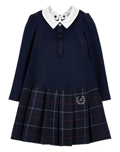 Платье в клетку тартан со складками, синий Monnalisa