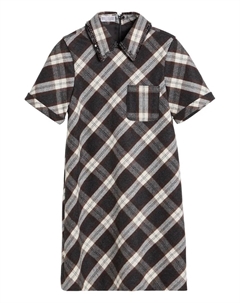 Декорированное платье в клетку, коричневый Brunello cucinelli kids