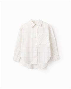 Асимметричная клетчатая оверсайз блузка для девочки, белый Zippy