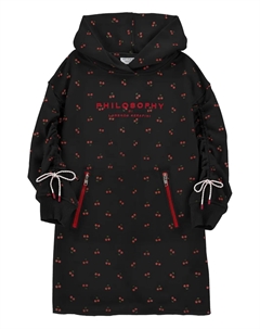 Платье с капюшоном и вишневым принтом, черный Philosophy di lorenzo serafini kids