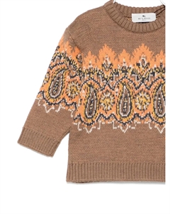 Свитер с круглым вырезом, украшенный узором пейсли, коричневый Etro kids